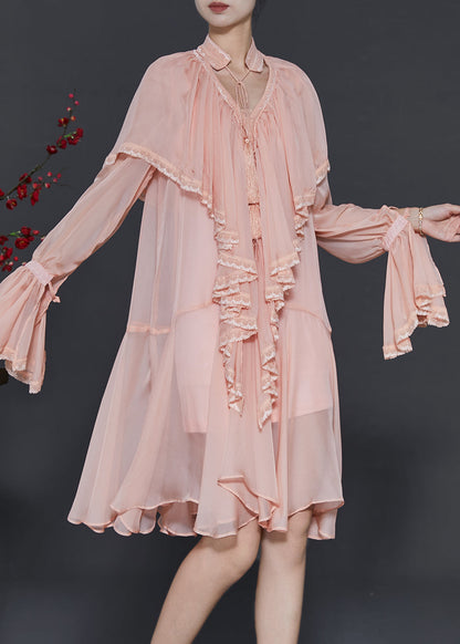 Apricot Ruffles Chiffon Holiday Dress Spring