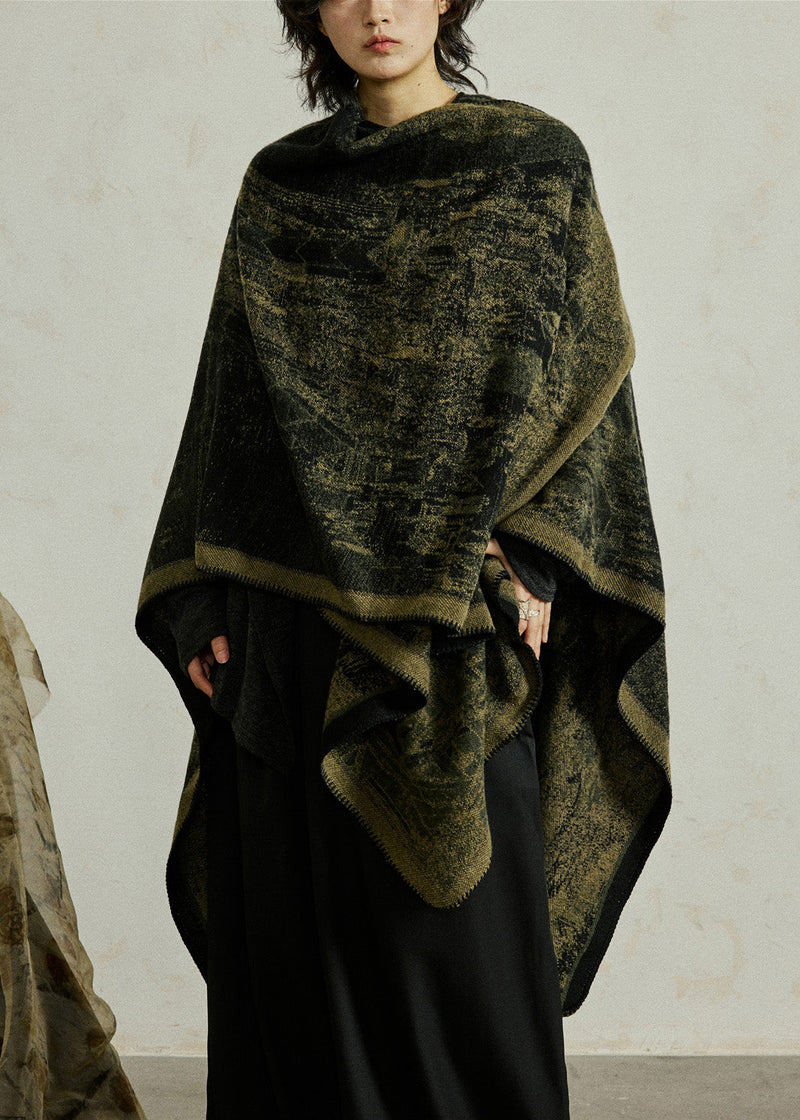 Ginger Print Knit Shawl Batwing Sleeve