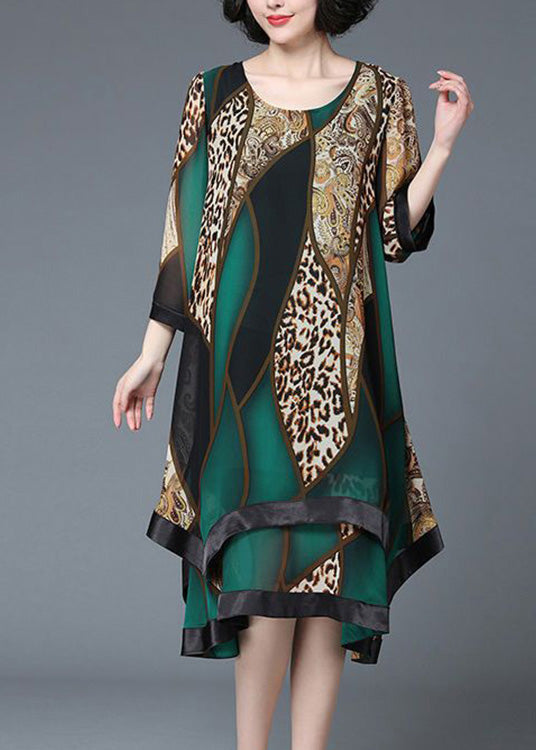 Stylish Red O-neck Asymmetrical Print Patchwork Layered Maxi Dress Spring