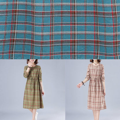 Unique O Neck Drawstring Spring Dress Runway Blue Plaid Dresses