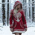 Christmas Viking Tree Of Life Women's Knit Hooded Mini Dress artswardrobe