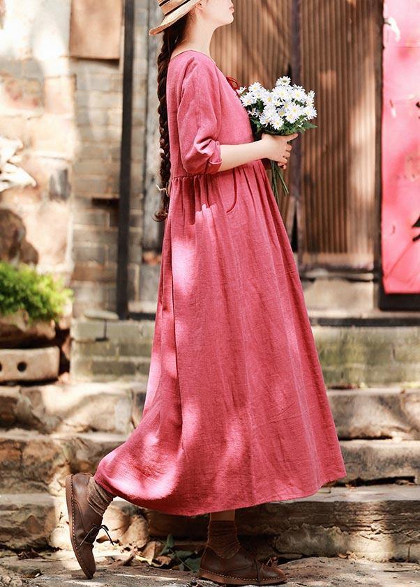 Italian Red Clothes for O Neck Pockets Maxi Spring Dress