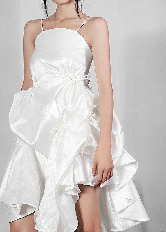 White Bowasymmetrical Summer Spaghetti Strap Dress
