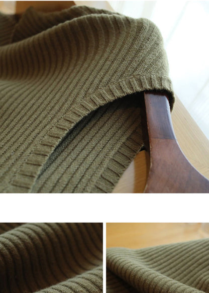 French Light Green O-neck Patchwork Fall Knit Knit Vest