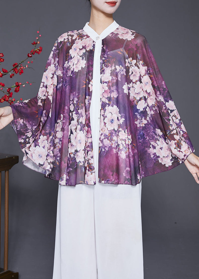 Diy Purple Oversized Print Chiffon Upf 50+ Smock Fall