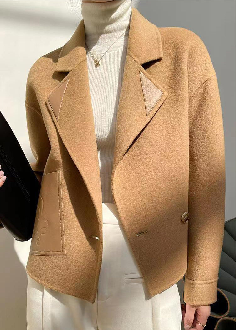 Diy Khaki Peter Pan Collar Patchwork Woolen Coats Fall