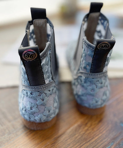 Diy Splicing Boots Grey Breathable Mesh Hollow Out Embroidery
