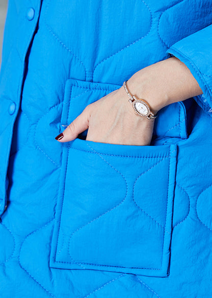 Blue Oversized Pockets Fine Cotton Filled Coats Spring