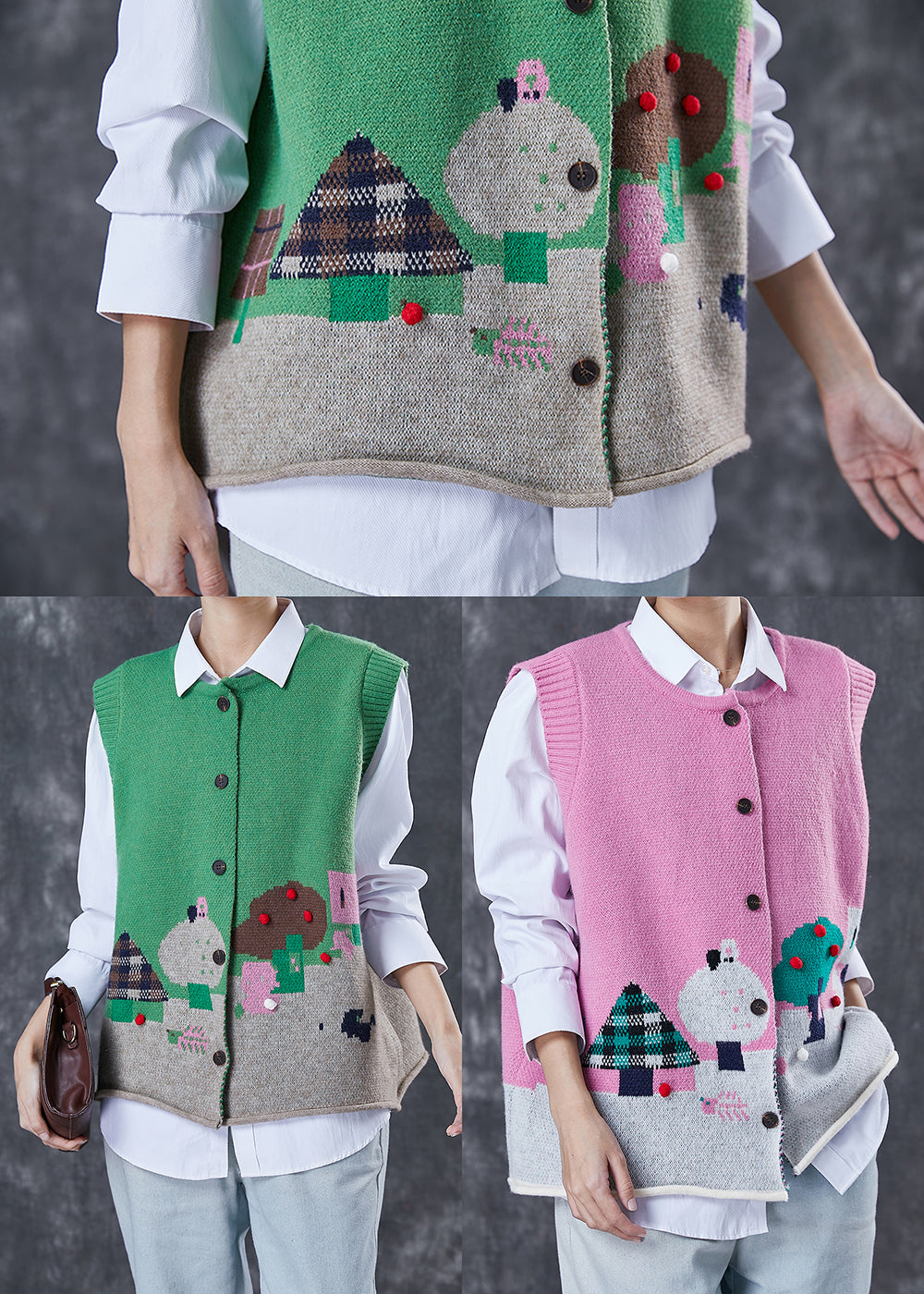 Rose Cartoon Jacquard Knit Sets 2 Pieces Fuzzy Ball Decorated Spring