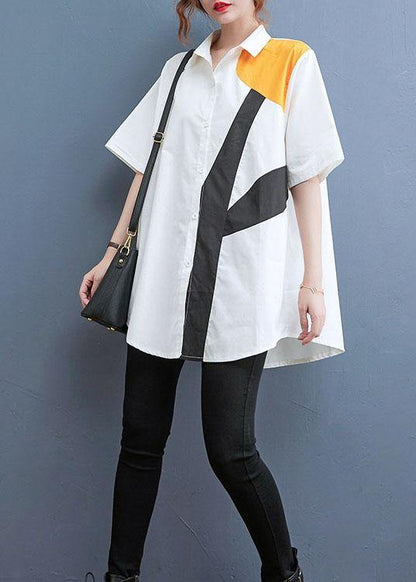 Simple White Print Button Cotton Summer Shirt Tops