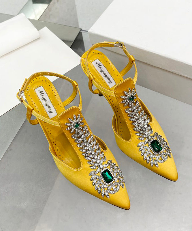 Green Zircon Boutique Splicing Stiletto Sandals Pointed Toe Hollow Out