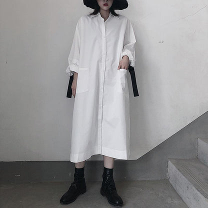 Lapel Side Open Spring Dresses Shape White a Line Dresses