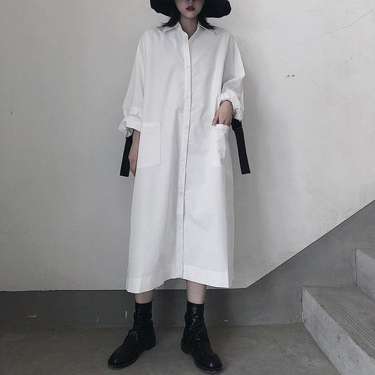 Lapel Side Open Spring Dresses Shape White a Line Dresses