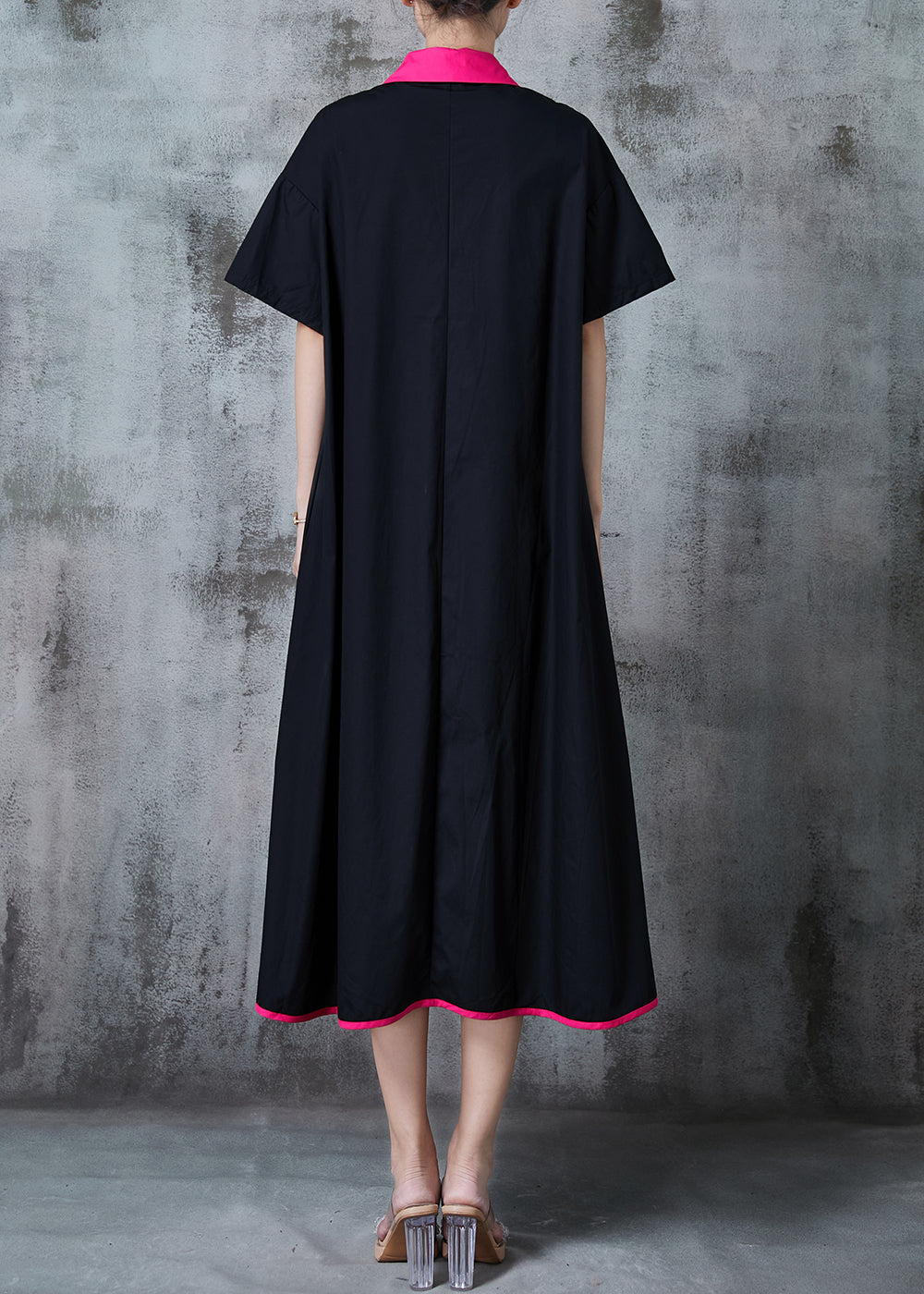 Black Applique Patchwork Cotton Vacation Dresses Summer