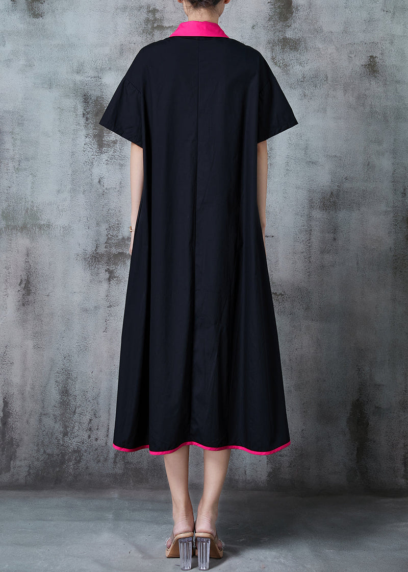 Black Applique Patchwork Cotton Vacation Dresses Summer