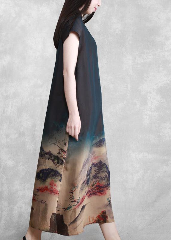 Mountain Paiting Satin Dress Long Summer Dresses