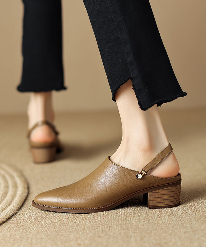 Light Camel Chunky Cowhide Leather Diy Sandals Pointed Toe