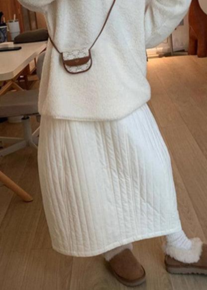 White Pockets Cotton Filled Skirts Spring Elastic Waist