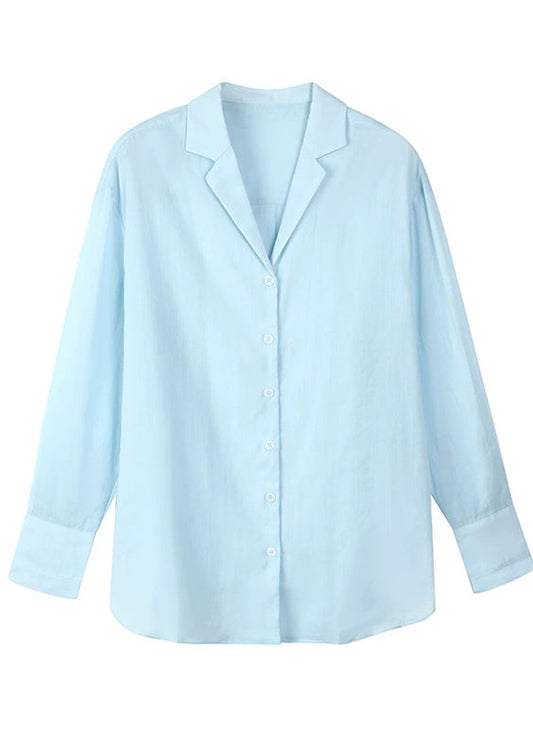 Fitted Blue Notche Button Shirt Spring