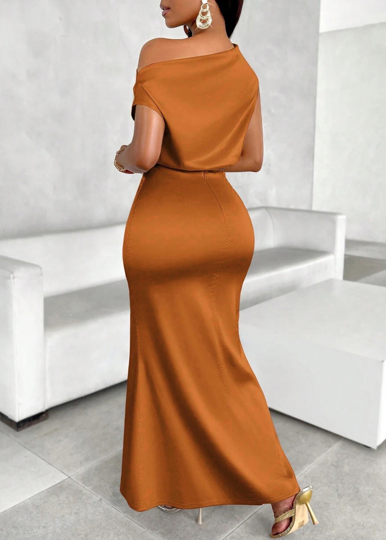 Simple Orange Tops and Skirts Silk Two Pieces Set Summer