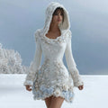 Comstylish Women Floral Art Knitted Elegant Hooded Mini Skirt