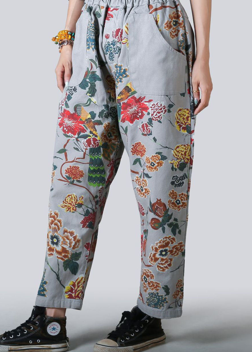Light Blue Pockets Print Denim Straight Pants Spring