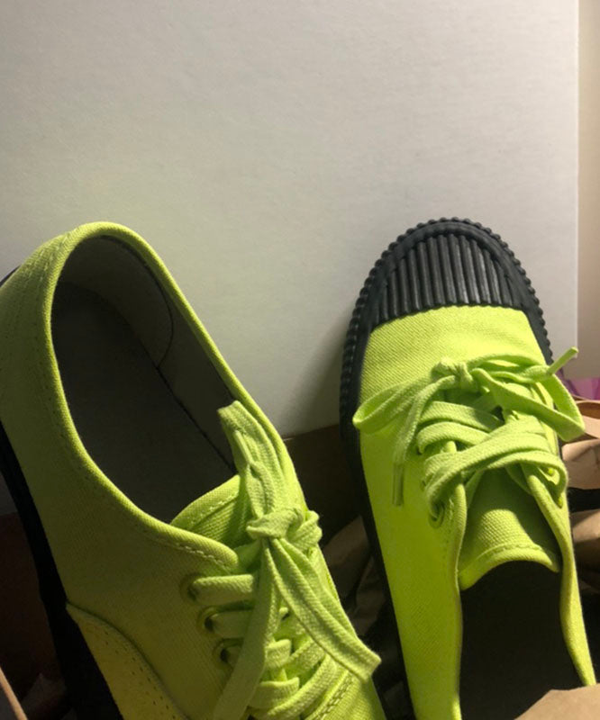 Green Canvas Asymmetrical Flat Shoes Cross Strap
