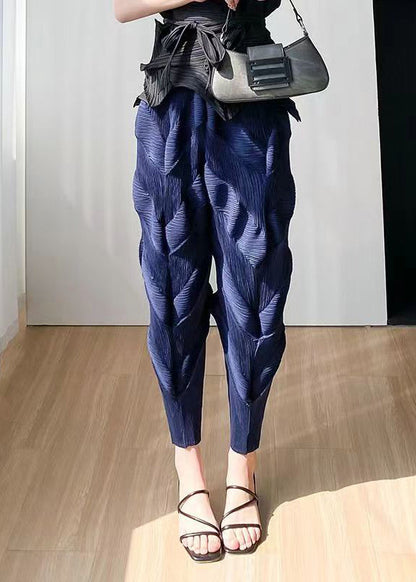 Black High Waist Wrinkled Silk Harem Pants Spring