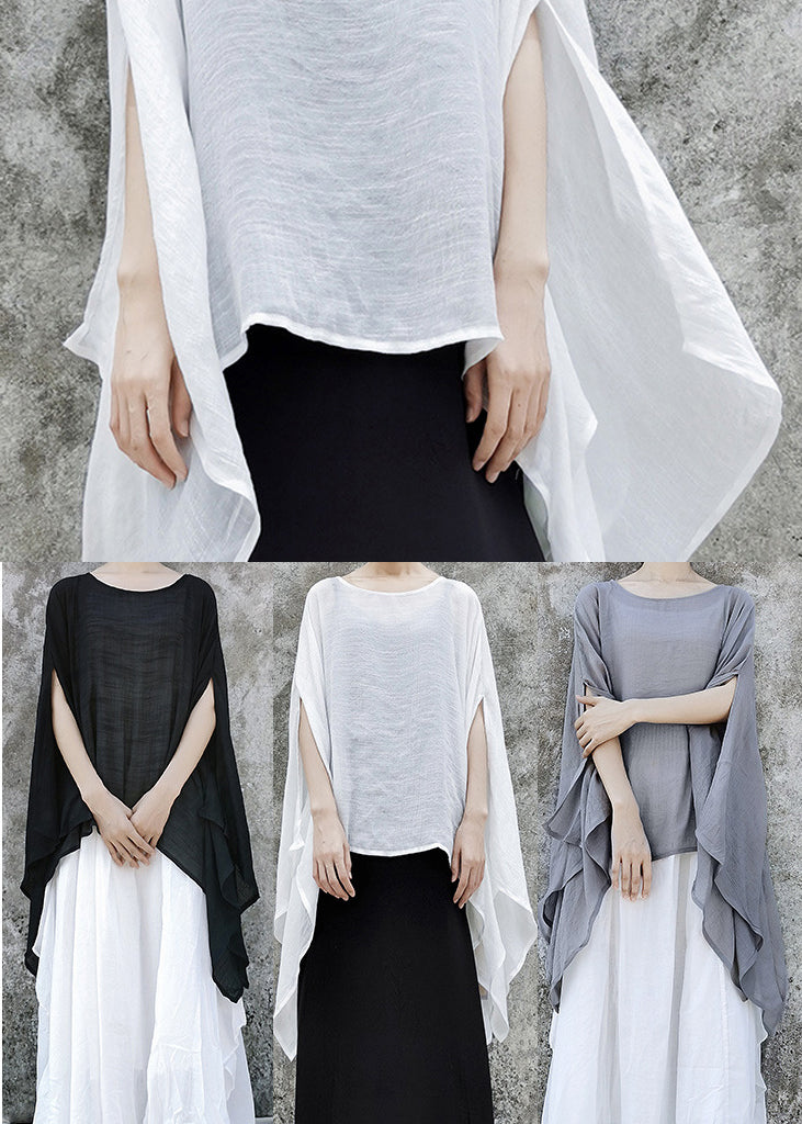 Natural White O-neck Linen Loose Tops Short Sleeve