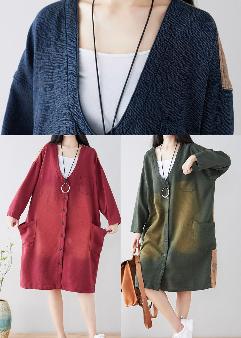 French Red Pockets Coat Spring