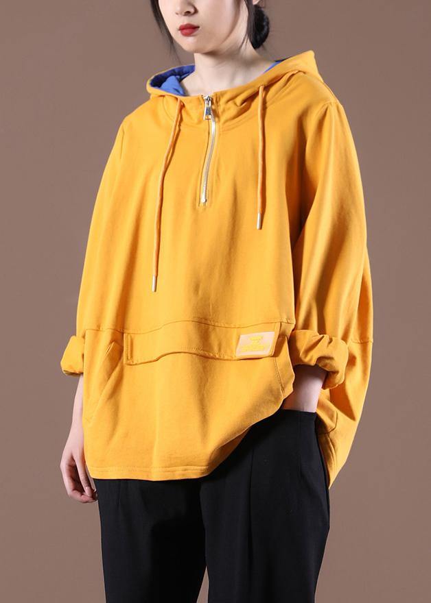 Yellow Cotton Unique Hooded Spring Tops