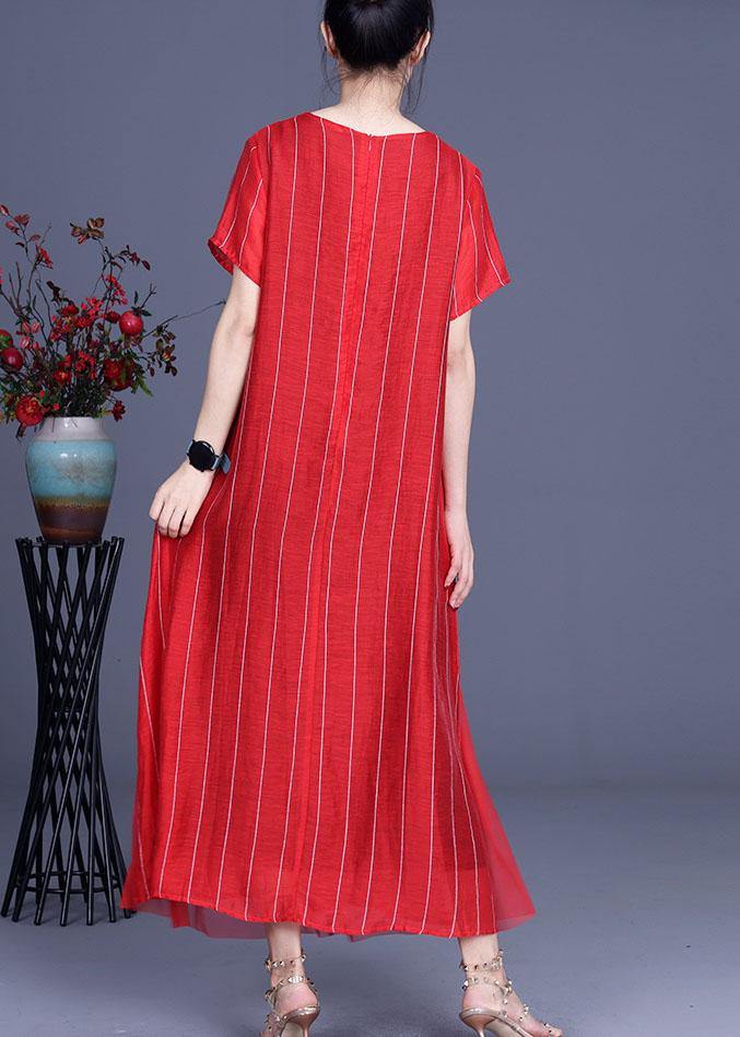 Orange Embroidery Patchwork Summer Silk Dresses Short Sleeve