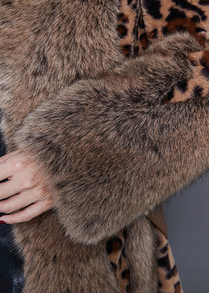 Fur Collar Patchwork Leopard Mink Velvet Coat Winter