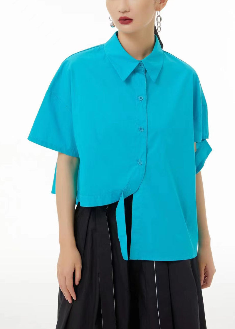 Purple Asymmetrical Design Cotton Blouse Top Summer