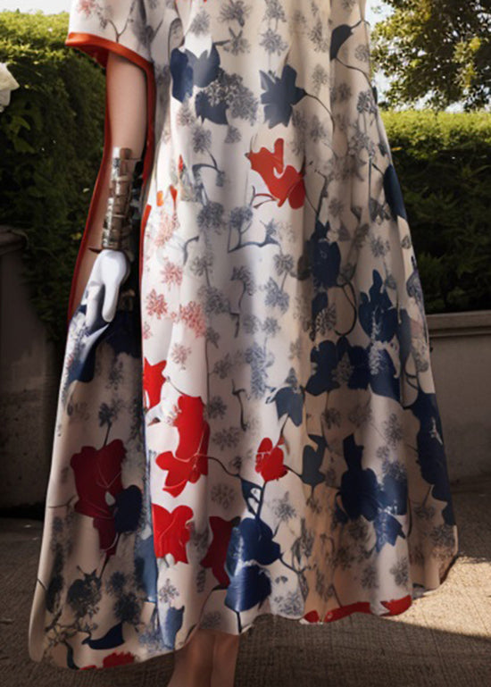 Organic V Neck Print Silk Dress Summer