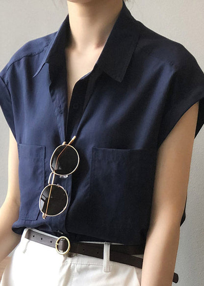 Navy Peter Pan Collar Shirts Summer