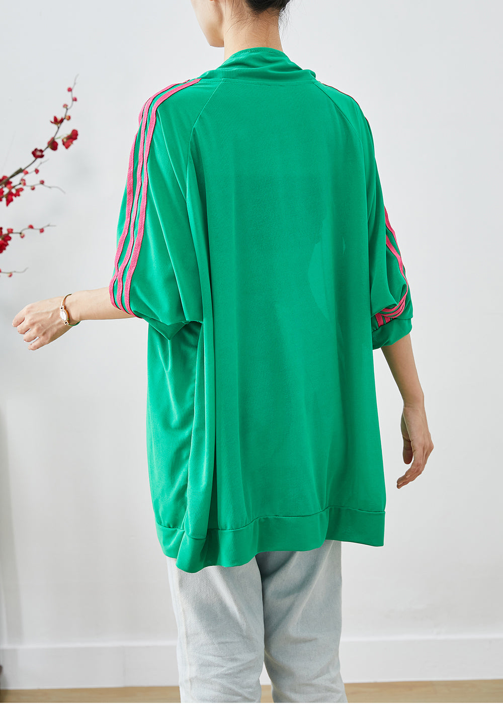 Green Oversized Zippered Spandex Sweatshirt Coats Fall