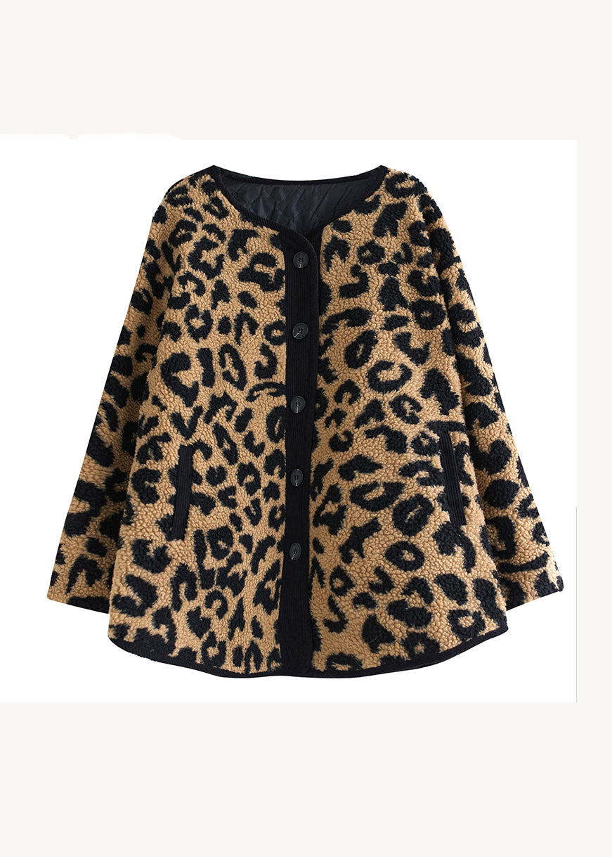 Leopard Pockets Fine Cotton Filled Faux Fur Coats Winter