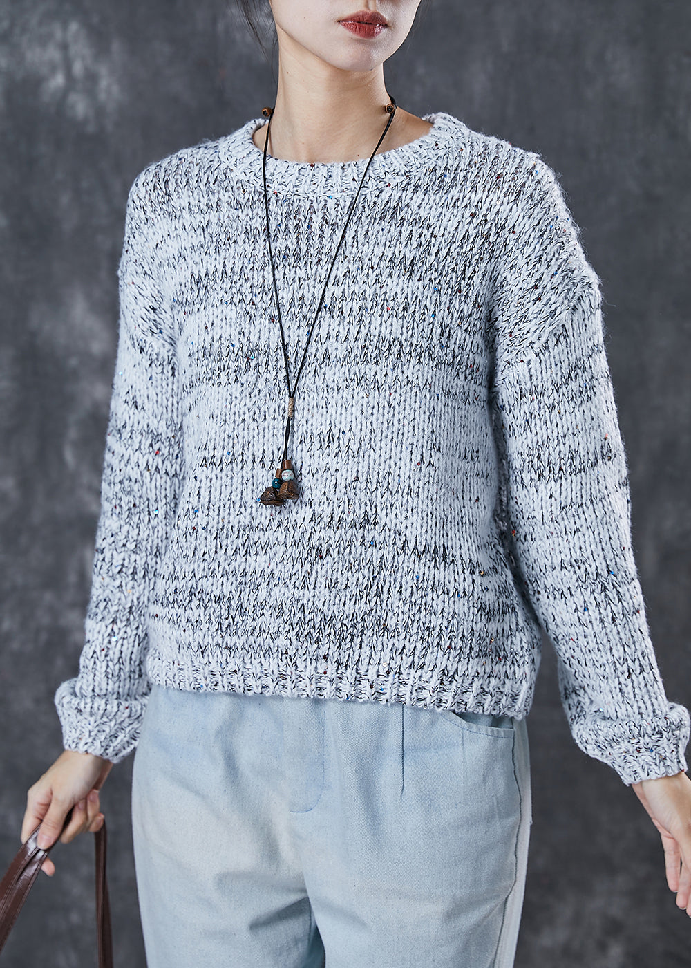 Grey Sequins Chunky Knit Sweaters Winter