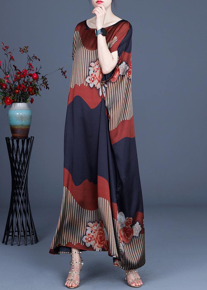 Color Block Batwing Sleeve Silk Maxi Dresses Summer Spring