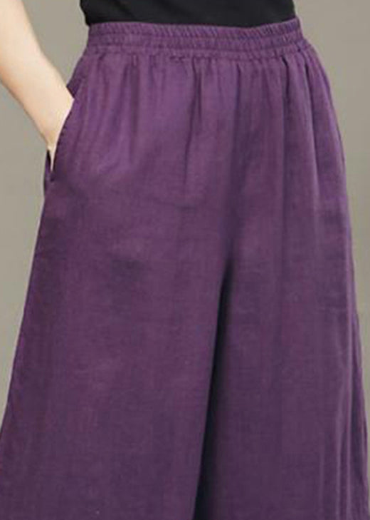 Loose Purple Pockets Embroideried Thick Wide Leg Fall Pant