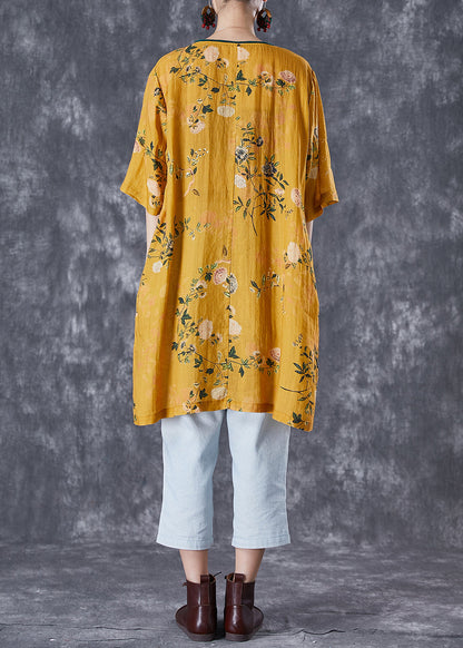 Yellow Tasseled Print Linen Dresses Summer
