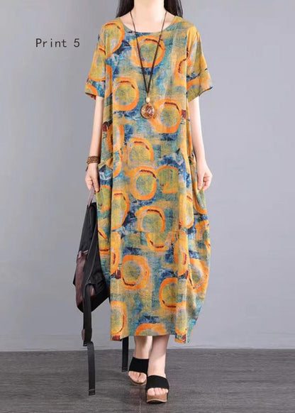 O Neck Print Patchwork Cotton Long Dresses Summer