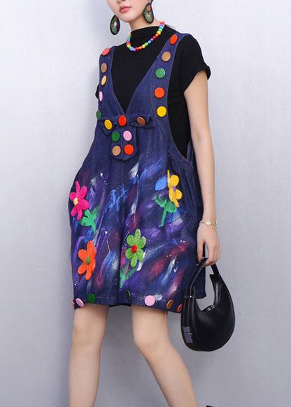 Urban Garden Charm Embroidered Denim Jumpsuits Bold Accents