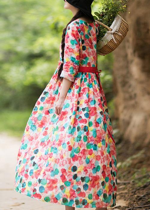 Modern Dotted Clothes O Neck Exra Large Hem Robes Summer Dress