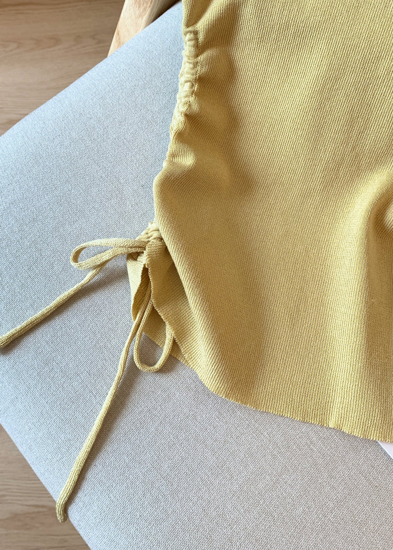 Yellow Cinched Side Open Knit T Shirt Hollow Out