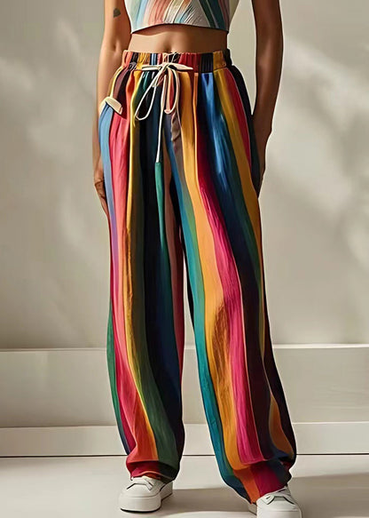 Lace Up Elastic Waist Linen Summer Pants