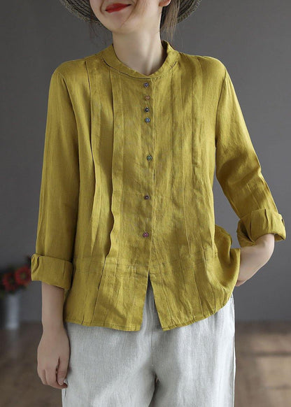 Gray Geometry Button Fall Top Long Sleeve Linen