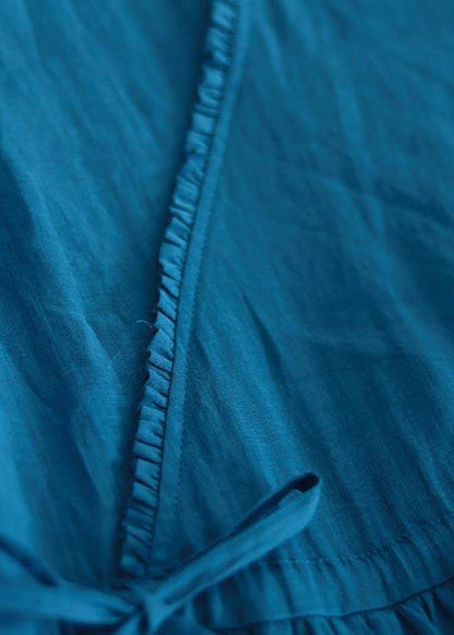 Blue Ruffled Pockets Party Summer Linen Dress