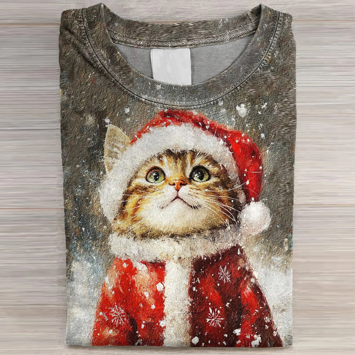 Women's Funny Christmas Cat Art Print Casual Short Sleeve T-shirt elevenforest